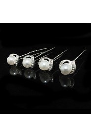 Four Pieces Alloy Wedding Bridal Hairpins With Rhinestones And Imitation Pearls