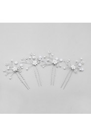 Women's / Flower Girl's Crystal / Alloy / Imitation Pearl Headpiece-Wedding / Special Occasion Hair Pin 4 Pieces Clear Round