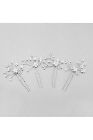 Women's / Flower Girl's Crystal / Alloy / Imitation Pearl Headpiece-Wedding / Special Occasion Hair Pin 4 Pieces Clear Round
