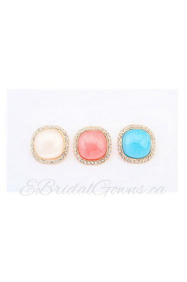 New Hot Fashion Fine Jewelry Candy Colors Square Pierced Stud Earrings with Rhinestone