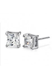 TOP Sale Trendy Real 925 Silver Rhinestone Zircon Square Stud Earrings Women Man Unisex Jewelry