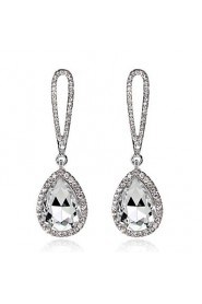 Lady's Silver AZircon Stone Crystal Drop Earrings for Wedding Party Jewelry