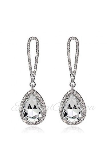 Lady's Silver AZircon Stone Crystal Drop Earrings for Wedding Party Jewelry