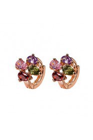 Rainbow Muliticolor AZircon 18k Gold/Silver Hoop Stud Earrings