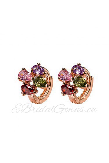 Rainbow Muliticolor AZircon 18k Gold/Silver Hoop Stud Earrings