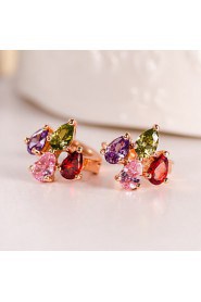 Rainbow Muliticolor AZircon 18k Gold/Silver Hoop Stud Earrings