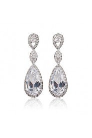 New Trendy White Gold Plated Cubic Zircon Long Drop Earrings For Women