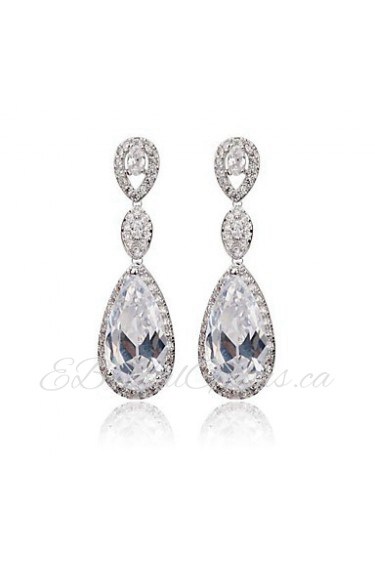 New Trendy White Gold Plated Cubic Zircon Long Drop Earrings For Women