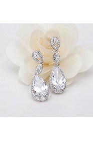 New Trendy White Gold Plated Cubic Zircon Long Drop Earrings For Women