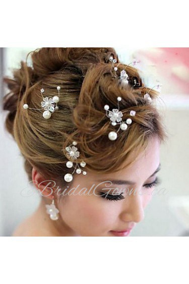 6 PCS Bride's Flower Shape Rhinestone Pearl Wedding Hair Clip Accessories