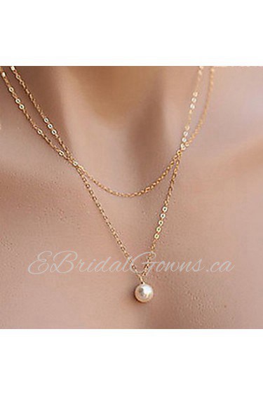 Simple Elegant Pearl Double Chain Alloy Pendant Necklace