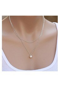 Simple Elegant Pearl Double Chain Alloy Pendant Necklace