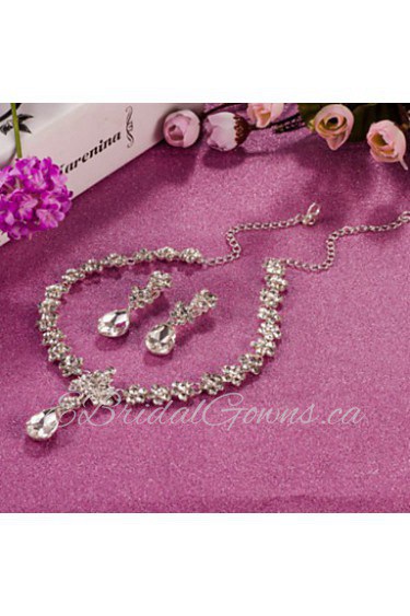 Women's ACubic Zirconia Silver Necklace & Earrings Jewelry Set