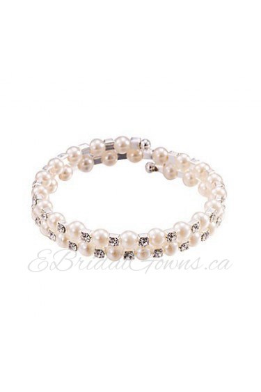 Pearl Crystal No Clasp Elastic Bangle Bracelet Jewelry (One Size for All)