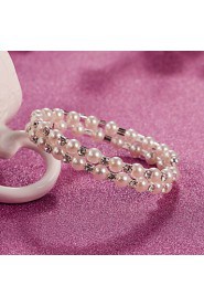 Pearl Crystal No Clasp Elastic Bangle Bracelet Jewelry (One Size for All)