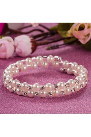 Pearl Crystal No Clasp Elastic Bangle Bracelet Jewelry (One Size for All)