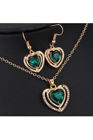 Love Pink Crystal Pendant Necklace Female Earrings Jewelry Sets