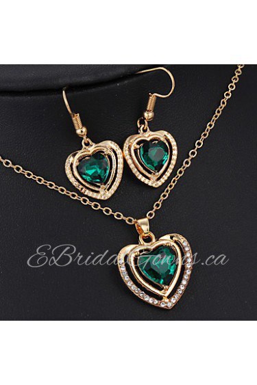 Love Pink Crystal Pendant Necklace Female Earrings Jewelry Sets