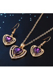 Love Pink Crystal Pendant Necklace Female Earrings Jewelry Sets