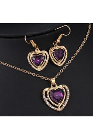 Love Pink Crystal Pendant Necklace Female Earrings Jewelry Sets