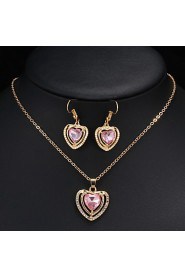 Love Pink Crystal Pendant Necklace Female Earrings Jewelry Sets