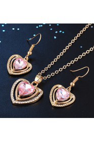 Love Pink Crystal Pendant Necklace Female Earrings Jewelry Sets