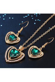 Love Pink Crystal Pendant Necklace Female Earrings Jewelry Sets