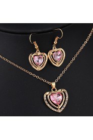 Love Pink Crystal Pendant Necklace Female Earrings Jewelry Sets