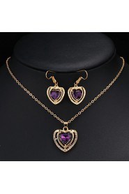 Love Pink Crystal Pendant Necklace Female Earrings Jewelry Sets