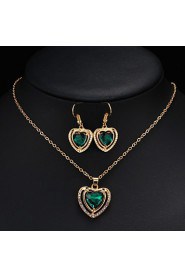 Love Pink Crystal Pendant Necklace Female Earrings Jewelry Sets