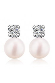 Women Nice Jewelry Shinning Real 925 Silver Round Rhinestone Fresh Water Fresh Water Pearl Stud Earrings