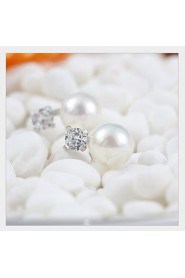 Women Nice Jewelry Shinning Real 925 Silver Round Rhinestone Fresh Water Fresh Water Pearl Stud Earrings