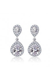 Double Teardrop Cubic Zircon Dangle Bridal Earrings for Women