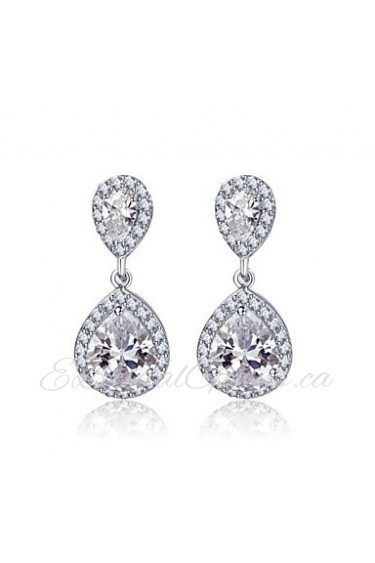 Double Teardrop Cubic Zircon Dangle Bridal Earrings for Women