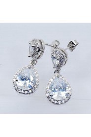 Double Teardrop Cubic Zircon Dangle Bridal Earrings for Women