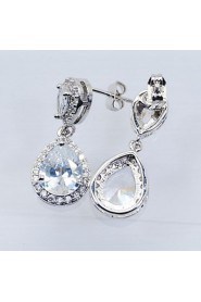 Double Teardrop Cubic Zircon Dangle Bridal Earrings for Women