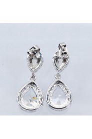 Double Teardrop Cubic Zircon Dangle Bridal Earrings for Women