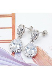 Double Teardrop Cubic Zircon Dangle Bridal Earrings for Women