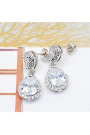 Double Teardrop Cubic Zircon Dangle Bridal Earrings for Women