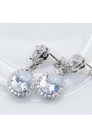 Double Teardrop Cubic Zircon Dangle Bridal Earrings for Women