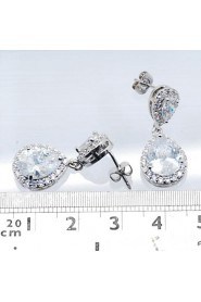 Double Teardrop Cubic Zircon Dangle Bridal Earrings for Women