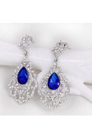 Luxury Drops Shape Cubic Zrconia Crystal Drop Earrings Jewelry for Lady(5.9*2.9cm)