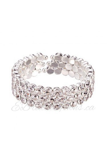 Three Layer Rhinestone Crystal No Clasp Elastic cuff Bangles Bracelet Jewelry (One Size for All)