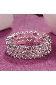 Three Layer Rhinestone Crystal No Clasp Elastic cuff Bangles Bracelet Jewelry (One Size for All)