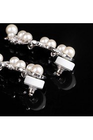 Vintage Party Wedding Princess Birde Crown Rhinestone Crystal Pearl Long Silver Earring