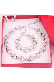 Trendy Moon Style Women Costume Party Sliver Plated Imitation Pearl Jewelry Sets