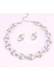 Trendy Moon Style Women Costume Party Sliver Plated Imitation Pearl Jewelry Sets