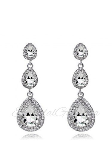 Luxury Drops Shape Cubic Zrconia Crystal Drop Earrings Jewelry for Lady(6*1.9cm)