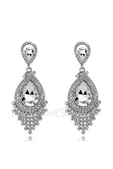 4 Color Available Drops Shape Cubic Zrconia Crystal Drop Earrings Jewelry for Lady(2.6*6.5cm)