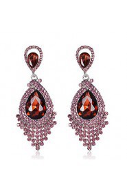 4 Color Available Drops Shape Cubic Zrconia Crystal Drop Earrings Jewelry for Lady(2.6*6.5cm)